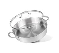 Stainless Steel Cooking Pot - Induction Hob Stockpot with Glass Lid - Oven Safe Non Stick Shallow Casserole - 28cm