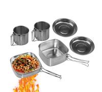 Stainless Steel Cooking Set, Camping Pans Pots - 6-Piece Portable Accessories for Roasting, Braising for Travel, Picnic, Mountaineering, On the Go