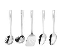 Stainless Steel Cooking Utensils Set, 5PCS Kitchen Utensils Set, Durable Kitchen Gadgets, Ladle, Slotted Turner, Slotted Serving Spoon, Solid Serving Spoon, Pasta Fork