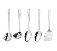 Stainless Steel Cooking Utensils Set, HIFIND 5PCS Kitchen Utensils Set, Durable Kitchen Gadgets, Ladle, Slotted Turner, Slotted Serving Spoon, Solid Serving Spoon, Pasta Fork