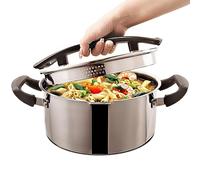 Stainless Steel Cookware Pasta Pot by Cyrder - 3 Quart, Strainer in Glass Lid, Two Side Spouts, Capsule Bottom Stock Pot, Durable & dishwasher safe