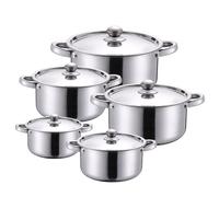 Stainless Steel Cookware Set 5 Pots with Lids Double Handle Design Durable Pots and Pans Collection Suitable for All Stovetops Home Cooking Essentials