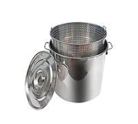 Stainless Steel Cookware Stock Pot 27QT/45QT/63QT Heavy Duty Commercial Turkey Deep Fryer Pot Large Crawfish Seafood Boil Pot with Strainer for Home Outdoor/Siliver / 50L/45Qt