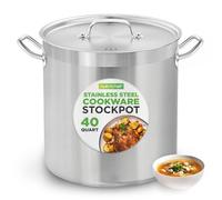 Stainless Steel Cookware Stockpot, 40 Quart Heavy Duty Induction Soup Pot with Stainless Steel Lid and Strong Riveted Handles, Even Heat Distribution, Compatible with Most Cooktops