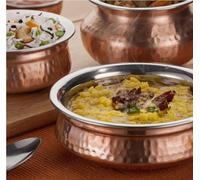 Stainless Steel Copper Handmade Balti Handi Serving Bowls, 2 Pieces, Hammered Traditional Design, Serving Dish, Dinnerware, Tableware, Indian Wok, Tureen, Plate (15cm, 1, Count)