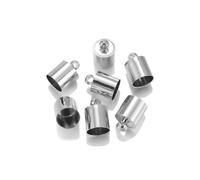 Stainless Steel Cord Ends Barrel Terminators, Rope End Caps Multicolor 3-10mm Pack of 20-50 Pcs for DIY Necklace Jewelry Making(Rhodium,50Pcs 5 x 10mm)
