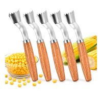 Stainless Steel Corn Peeler with Wooden Handle, Mess-Free Corn Stripper Tool, Fast One-Slide Corn Kernel Remover for Kitchen, BBQ & Meal Prep (5PCS)