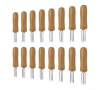 Stainless Steel Corn Skewers 16pc Wood Handle Set | Smooth wooden handles, comfortable non-slip grip, prevents burns, 10.5cm length, easy to hold