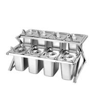 Stainless Steel Countertop Organizer with Lids, Multi-Purpose Food Container and Condiment Dispenser for Kitchen Ingredients and Seasonings