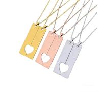 Stainless Steel Couple Necklace Set, Heart Puzzle Pendant, Silver Gold Rose Gold, 2 Pieces with Adjustable Chain, 5 Pairs Bulk Pack, 45+5 Cm Adjustable, Stainless Steel, Crystal
