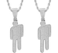 Stainless Steel Couple Necklace Set, Zircon Hip-Hop Pendant with Twisted Chain, 45 cm, Silver