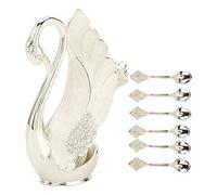 Stainless Steel Creative Coffee Spoon Holder Coffee Dessert Spoon Set, Modern Style Swan Base Holder Spoon and Fork Organizer with 6pcs Ice Cream Spoons Teaspoons Coffee Dessert Flatware(Spoon)