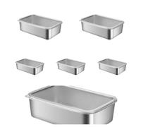 Stainless Steel Crisper Box-6 Pieces of 25X20X6cm Refrigerator Storage Box-Food Sealed Container-Stainless Box with Lid Travel Cake Portable (6 Pack)