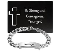 Stainless Steel Cross Cuban Chain Bracelet with Scripture Wallet Card - Christian Faith Gift Set, Inspirational Jesus Cross Bracelet & Bible Verse Card, Men's Christian Jewellery Gift for Him, 9 inch