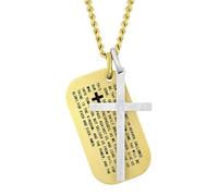 Stainless Steel Cross Dog Tag Pendant with Yellow Finish - Jewelry Accessory