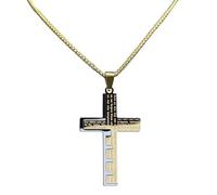 Stainless Steel Cross Pendant Necklace with Lord's Prayer, Two-Tone Gold and Silver Chain, Religious Christian Jewellery