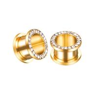 Stainless Steel Crystal Ear Tunnel Flesh Expander Earring for Men Women Modern European American Body Jewelry for Party Festival Halloween Multicolor (gold,8mm)