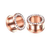 Stainless Steel Crystal Ear Tunnel Flesh Expander Earring for Men Women Modern European American Body Jewelry for Party Festival Halloween Multicolor (Rose gold,12mm)