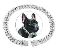 Stainless Steel Cuban Link Chain Collar, Diamond Decoration with Safety Lock Buckle for Small Dogs and Cats, Walking Training collar