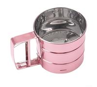 Stainless Steel Cup Flour Sieve with Semi-Automatic Sifting Function, Baking Sifter for Home Kitchen Use to Easily Sift Flour, Sugar and Cocoa, Compact 15.5 * 9 * 10cm(pink)