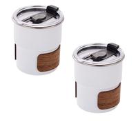 Stainless Steel Cup with Wooden Cup Sleeve, Outdoor Camping Cup, Cocktail Cup for the Go, 300ml Camping Tumbler Stackable, Family Water Cup Made of Stainless Steel, Camping Mug (2Pcs White)