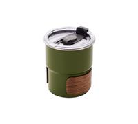 Stainless Steel Cup with Wooden Cup Sleeve, Outdoor Camping Cup, Cocktail Cup for the Go, 300ml Camping Tumbler Stackable, Family Water Cup Made of Stainless Steel, Camping Mug (1Pc Green)