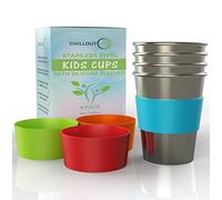 Stainless Steel Cups for Kids and Toddlers 8 oz. with Silicone Sleeves - Small Metal Cups for Home & Outdoor Activities, BPA Free Healthy Unbreakable Premium Metal Drinking Glasses (4-Pack)