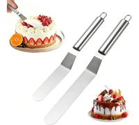 Stainless Steel Curved Icing Spatulas Set 2pc for Home Bakers | Curved Steel Blade for Side Smoothing. 6 & 8 Inch Set for All Cake Size. Rust-Resistant Metal Smooth Edges.