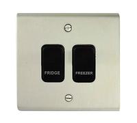 Stainless Steel Customised Kitchen Grid Switch Panel with Black Switches - 2 Gang