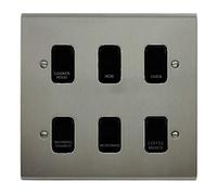 Stainless Steel Customised Kitchen Grid Switch Panel with Black Switches - 6 Gang
