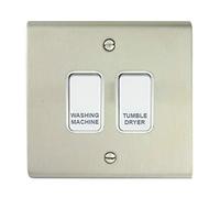 Stainless Steel Customised Kitchen Grid Switch Panel with White Switches - 2 Gang