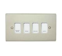 Stainless Steel Customised Kitchen Grid Switch Panel with White Switches - 4 Gang