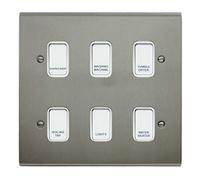 Stainless Steel Customised Kitchen Grid Switch Panel with White Switches - 6 Gang