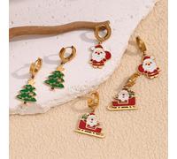 Stainless Steel Cute Cartoon Niche Santa Claus Enamel Drip Sleigh Earrings Whimsical Fashion Accessory for Women Gift