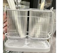 Stainless Steel Cutlery Holder Wall Mount Drain Tray(白色+透明色)