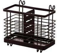 Stainless Steel Cutlery Holder with Removable Drain Tray, Coffee Brown | Wall Mount or Countertop, Kitchen Sink Caddy, Utensil Organiser, Drainage Tray Included