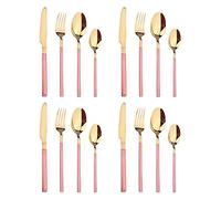 Stainless Steel Cutlery Set of 16 Pieces, 18/8 Stainless Steel Table Knife/Table Fork/Table Spoon/Tea Spoon ,Silver Ware Flatware Set for 4, Mirror Polished，Can Be Placed in The Dishwasher(Pink gold)