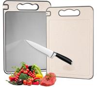 Stainless Steel Cutting Board for Kitchen, Double-Sided Cutting Boards for Meal Prep with Stainless Steel and Wheat Straw, Non-Slip Chopping Board with Garlic Grinder and Juice Grooves, 36.5 x 25 cm