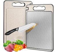 Stainless Steel Cutting Board for Kitchen, Non Toxic Large Chopping Board Double Sided Non-slip Scratch-resistant Mesh Design with Juice Groove Food-Grade Wheat Straw PP 15×10 In Easy to Clean