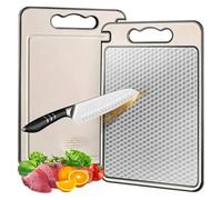 Stainless Steel Cutting Board New Titanium Kitchen Chopping Board Double-Sided Non-Slip Anti-Scratch and Easy to Clean Food Boards(with Textures)