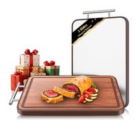 Stainless Steel Cutting Board Wood Double Sided, 2025 Upgraded Ebony Wood Cutting Boards for Kitchen, Charcuterie Board with Juice Groove, Chopping/Board Titanium 16.3''×11''×1''