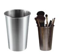 Stainless Steel Cylinder Pen Holder Silver Desktop Organizers Pencil Cup Stand Up Multi Use Makeup Brush Holder Flower Vase Mini Pot Decor