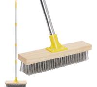 Stainless Steel Deck Brushes with Long Handle for Scrubbing Concrete Floor | 60" Concrete Floor Scrub Brush with Long Handle, Metal Stiff Wire Scrubber Broom for Garage, Patio, Garden, Outdoor Stain