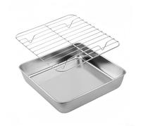 Stainless Steel Deep Baking Tray, Baking Tray Square with Rack, Bakings and Roasting, with Cooling Rack, Dishwasher Safe (24CM)