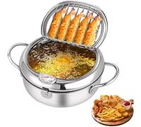 Stainless Steel Deep Fryer Pot, Japanese Deep Fryer With Thermometer Oil Drain Rack For French Fries And Chicken Frying In Kitchen(Silver-20cm)