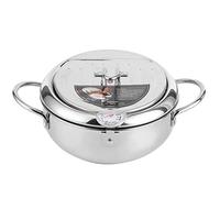 Stainless Steel Deep Frying Pot, Japanese Style Fryer Pot, Mini Deep Fry Pan with Thermometer & Oil Drip Drainer Rack(L 24cm / 9.4in)