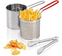 Stainless Steel Deep Frying Pot with Strainer Basket and Tong, Deep Fat Fryer Pan Frying and Boiling Pot with Stainless Steel Oil Strainer, Deep Fryer Pot for Frying Fish Shrimp Chicken Fries(12x14cm)