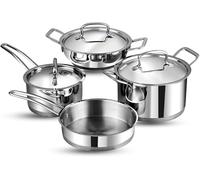 Stainless Steel Deluxe Cookware, 4 Pieces of Saucepan,Fry Pan, Sauce Pot, & Wok (Kadai) Induction Base, Stainless Steel Lid