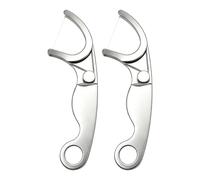 Stainless Steel Dental Floss Pick, 1/2/3/5Pcs Reusable Metal Floss Pick Set with Curved Hook, Portable Teeth Cleaning Tool with Hanging Hole for Travel, Work and Daily Oral Care Silver 2pcs