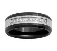 Stainless Steel Diamond 7mm Faux Chanel Black Set Band with Multiple RingSize, metal, no gemstone
